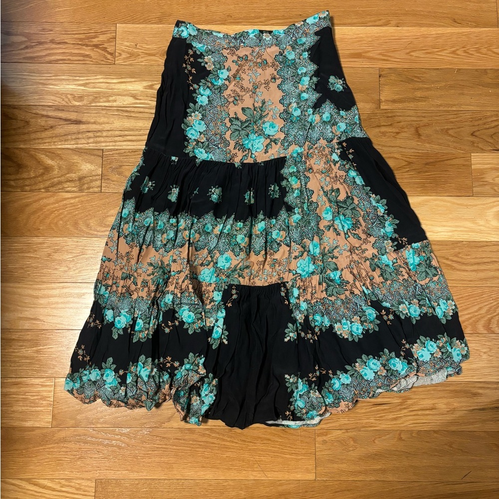 Floral Black and Teal Women's Skirt